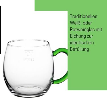 Novaliv 6X Wine Goblet with Green Handle, 250 ml Wine Glass Calibrated, White Wine Glass, Mulled Wine Glasses, Mulled Wine Cup, Punch Glasses, Teacups with Handle, Shandy Glass