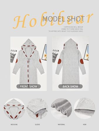 Кардиган жіночий HOBIBEAR Casual Oversized, теплий в'язаний, сірий, з V-подібним вирізом