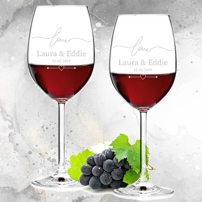 Leonardo 2-piece set of wine glasses, 460 ml, with individual engraving - gift for wedding and engagement - decorative gifts for couples - wine glass for silver wedding anniversary - table decoration for golden wedding anniversary