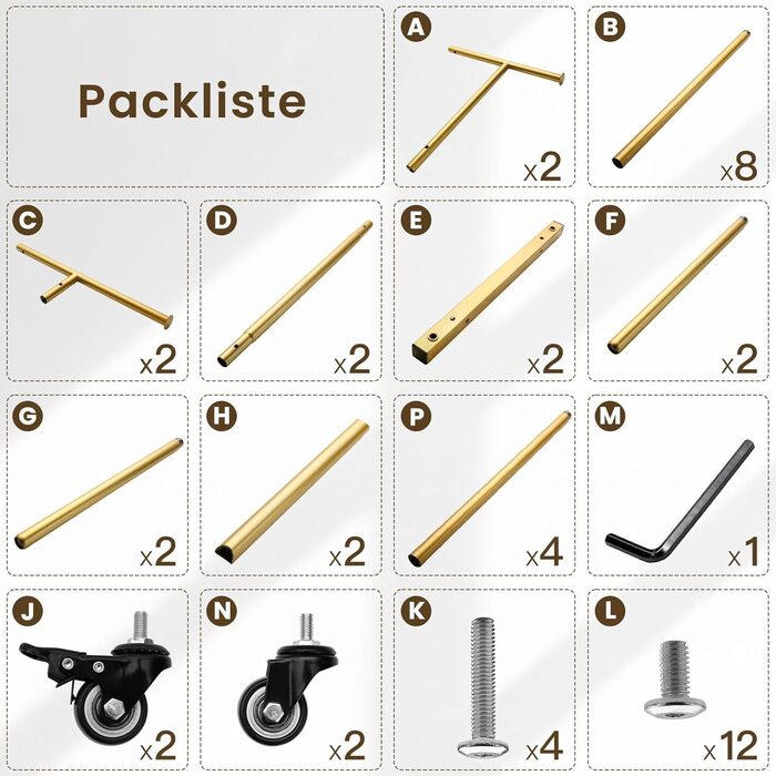 Стійка для одягу Sour Lemon на коліщатках, 95 кг, з подвійними перекладинами та полицею, золото (113x41x162 см)