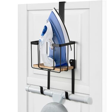 Настінна підставка для прасувальної дошки MOREE з кошиком для зберігання – тримач для праски та прасувальної дошки для пральні – чорний, великий