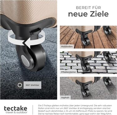 Набір валіз Tectake® 4 шт. з відстібними колесами 360°, жорсткий корпус з TSA замком, велика валіза з роздільником, ручна валіза, телескопічна ручка - колір шампань | 403411