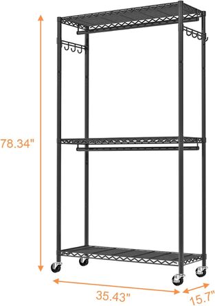 Clothes Rack, Clothes Rack, 4-Tier, Adjustable Closet Organizer System with Drawer | Double Rods | Side Hooks | Holds 445 lbs (Clothes Rack with 4 Drawers)