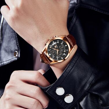 Чоловічий годинник OLEVS Vintage з шкіряним ремінцем, велике циферблат, водонепроникний, аналоговий годинник з датою (2878, чорний циферблат/коричневий ремінець)