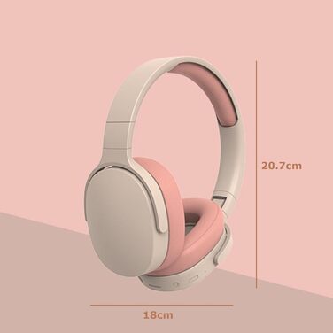 Бездротові навушники HiFi Bluetooth з активним шумозаглушенням, складні, з мікрофоном, для спорту та подорожей (рожеві)