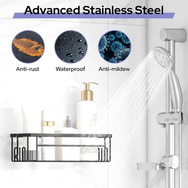 Дзеркальна поличка для душу Alyvisun з нержавіючої сталі (2 шт.) з мильницею та гачками - без свердління