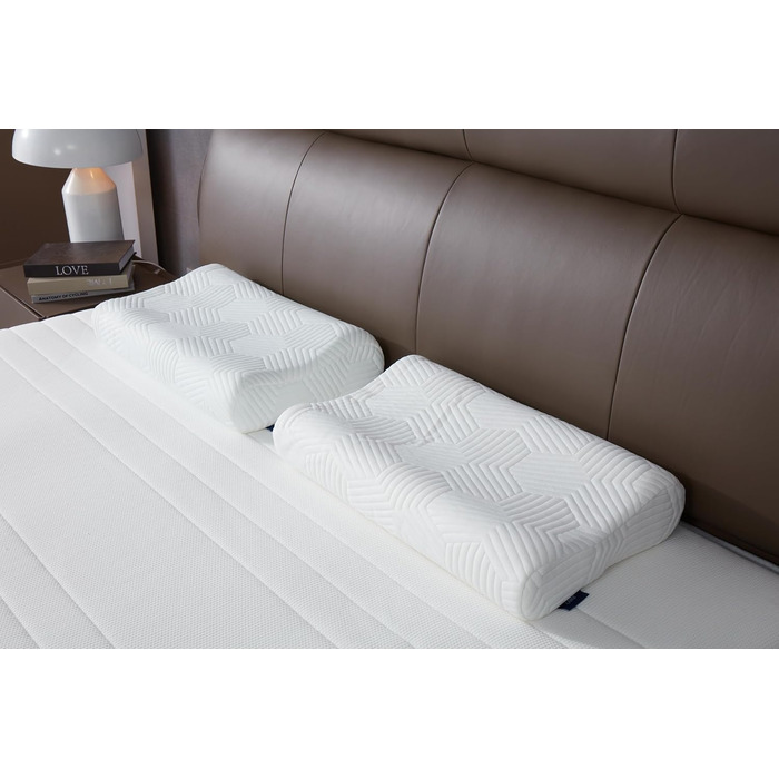 Ергономічна подушка для шиї LAMB з ефектом пам'яті (Memory Foam), ортопедична подушка для сну та підтримки шиї з антибактеріальним чохлом RUCO-BAC, 60x35x12/10 см, синя