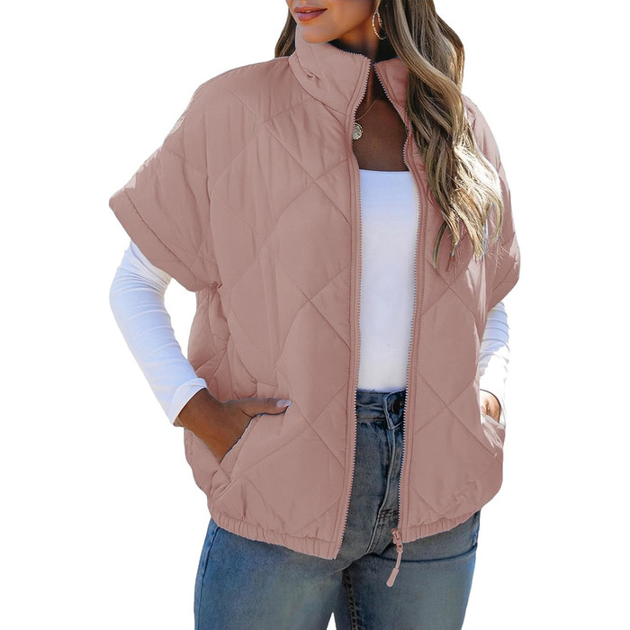 Жіноча жилетка Daen Puffer, рожева, з кишенями, на блискавці, для осені/зими