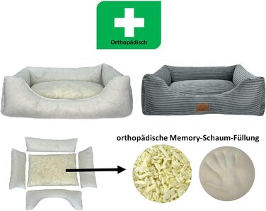 Ортопедичне ліжко для собак Elropet з м'якого корду, корзина для собак, XS/S/M/L/XL/XXL (Оливковий, Сірий)