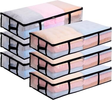 Контейнери для зберігання під ліжко 90л з кришкою (6 шт, прозорі) - для постільної білизни, одягу, ковдр
