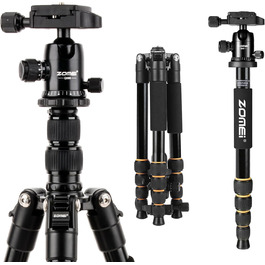 Штатив ZOMEI Q666 для камери: алюмінієвий, 155 см, 3-в-1 (штатив, макроштатив, монопод), з кульковою головкою 360° та швидкою платформою 1/4'