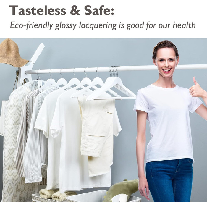 Edergoo Clothes Hangers Wood 20 Pack, Smooth Surface White with 360 Degree Rotation and Shoulder Notches, Strong & Thin Wood Clothes Hangers Suit for Adults, 43.5cm Long