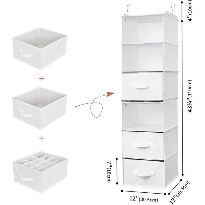 Органайзер для шафи GRANNY SAYS, підвісний, з шухлядами, 1 шт. Підвісне зберігання, полиця для шафи, тканинний органайзер для спальні (білий)