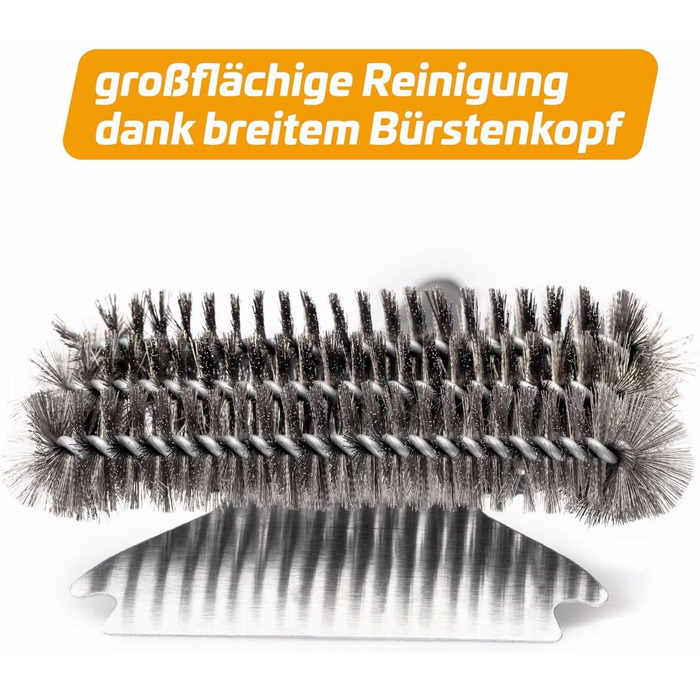 3X Grillfürst Premium Grill Brush with Brass Bristles, 45 cm - Grill Cleaning Brush for Grill Grates, Grill Grate Brush with Wide 3-Section Brush Head and Scraper (Stainless Steel with Scraper)