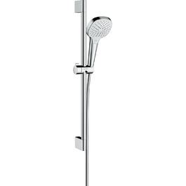 Hansgrohe Croma Select E Showerhead, Showerhead with Water-Saving Function, 3 Spray Patterns, Anti-Limescale Function, White/Chrome (3 Water-Saving Spray Patterns (Vario))