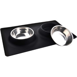 Набори мисок для собак та котів MOACC: 2 шт. по 400 мл, нержавіюча сталь, антиковзаюча підставка, для подорожей, чорний квадрат