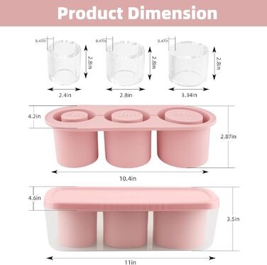 Силіконові форми для льоду Fu Store з кришкою та контейнером, для стаканів 850-1134 мл, 3 шт, великі, рожеві – для охолодження коктейлів, віскі, напоїв, соку, кави, легке наповнення
