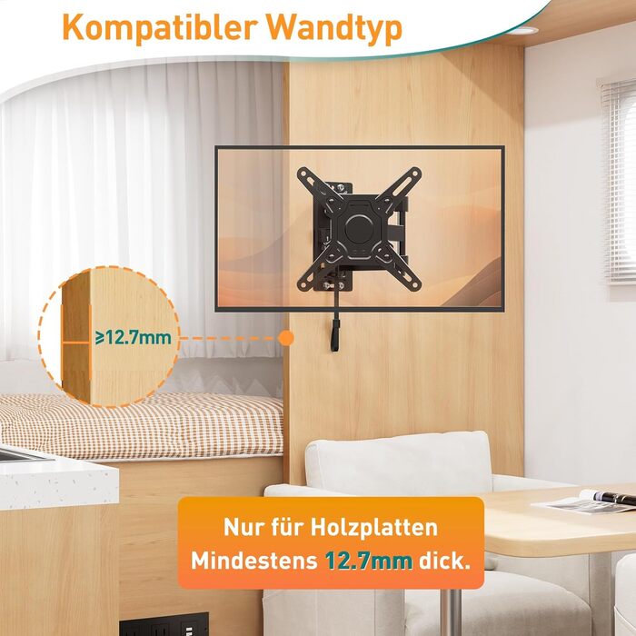 Кріплення для телевізора ELIVED RV TV - для кемпінгу, автодому, вантажівки. Підходить для телевізорів 13-43 дюймів, VESA до 200x200 мм, до 15 кг. Регульоване кріплення.