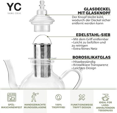 Чайник зі скляним ситечком 1,15 л, 3 мм, Teapot Sahara, термостійке скло, нержавіюча сталь 304, для чаю, з підігрівачем