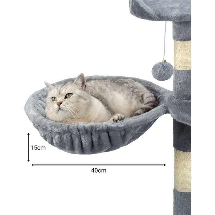 Крісло-гніздо для кота з м'якого плюшу на котячий будиночок/крізьбаг, Ø 40 см, 25 см глибина, м'яке ліжко для котів з металевим кріпленням M8, підходить для котів будь-якого розміру, (глибина 15 см, світло-сірий)