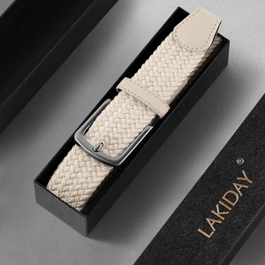 Тканинний плетений ремінь LAKIDAY: еластичний, унісекс, 3.5 см, 100-130 см, бежевий