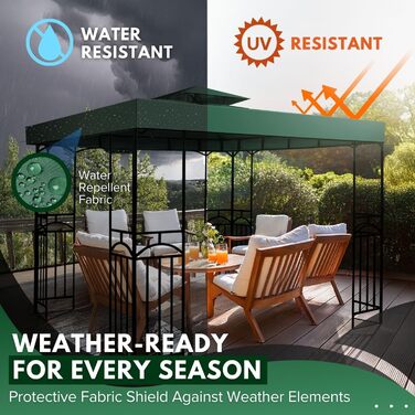 Replacement Gazebo Canopy Cover for Gazebo, 2.5 x 2.5 m, Waterproof Cover - Double-Layer UV30 Cover for Awnings, Garden, Terrace, Yard, Tent (Ivory) (Green)