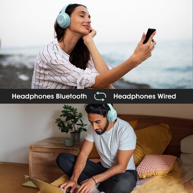 DOQAUS Бездротові Bluetooth навушники з мікрофоном, 70 годин роботи, Bluetooth 5.3, Over-Ear, 3 режими EQ, HiFi, складні, для (блакитний)