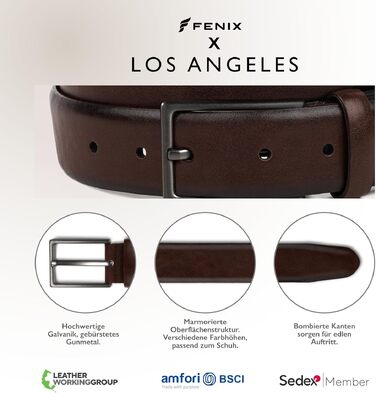Чоловічий ремінь FENIX LOS ANGELES Toffee Brown (95 см) — шкіряний, регульований, з нікель-вільною пряжкою, ширина 30 мм, для костюмів та джинсів
