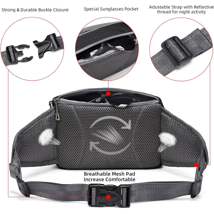 Сумка на пояс для собак TUDEQU - велика, водостійка, для хандрингу, подорожей та активного відпочинку. З двома кишенями для пляшок з водою.