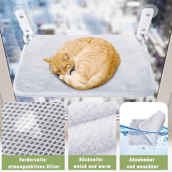 Кігтеточка-ліжко для котів на вікно 60x30 см, сіра, XL, до 20 кг