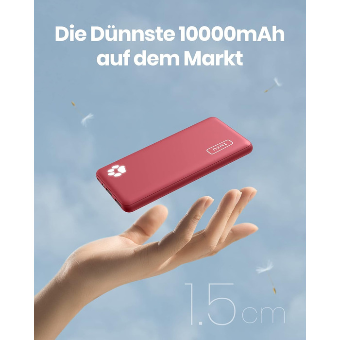 Power Bank INIU 10000mAh, ультратонкий, USB-C, з ліхтариком, червоний