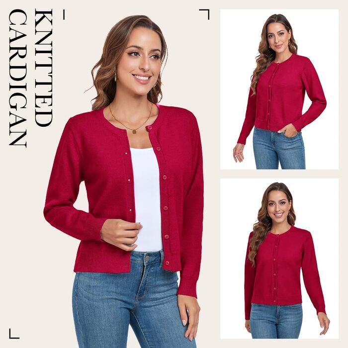 Жіночий кардиган Kesser з довгим рукавом: теплий, стильний, класичний. Ідеальний для осені та зими. Червоний колір, круглий виріз, з ґудзиками.