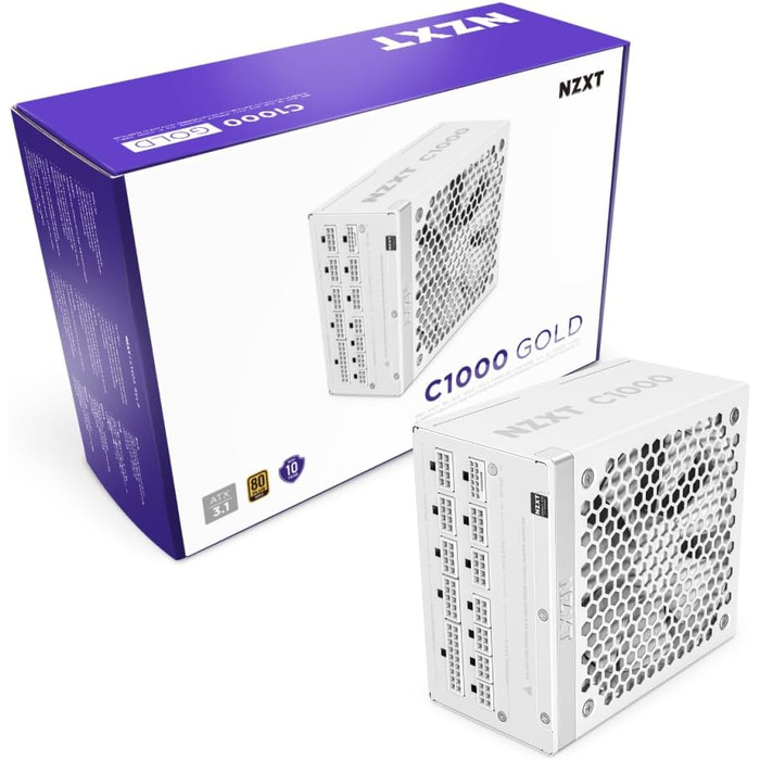 Блок живлення NZXT C850 Gold ATX 3.1, 1000W, 80 Plus Gold, повністю модульний, білий
