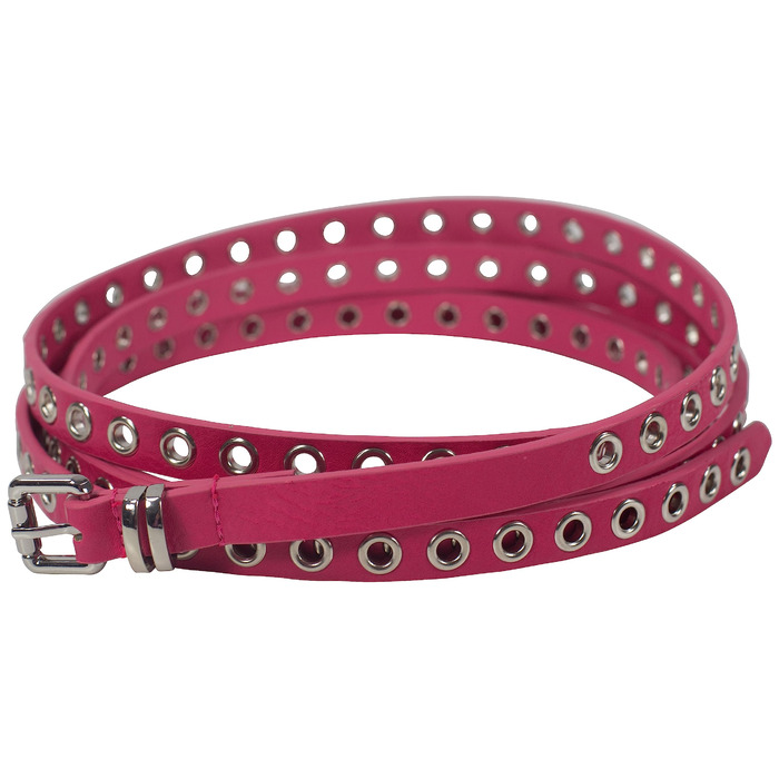 Жіночий пояс-корсет з прорізними заклепками та срібною пряжкою, ширина 1,5 см, рожевий