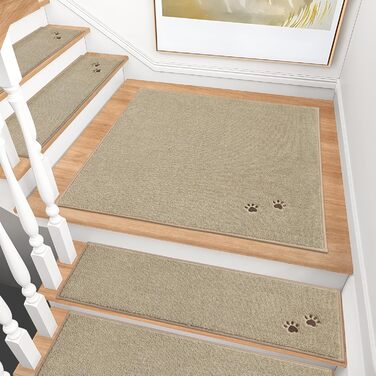 BEQHAUSE Non-Slip Stair Treads - 15 Piece Set, Washable Carpet for Stairs - Safe for Kids, Seniors & Pets, 22x70cm, 100% Polyester with TPE Backing
