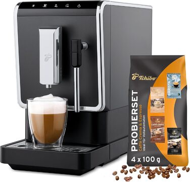 Кавомашина Tchibo Esperto Latte з функцією спінювання молока для приготування еспресо, кави крема та молочних напоїв, антрацит + набір кави у подарунок