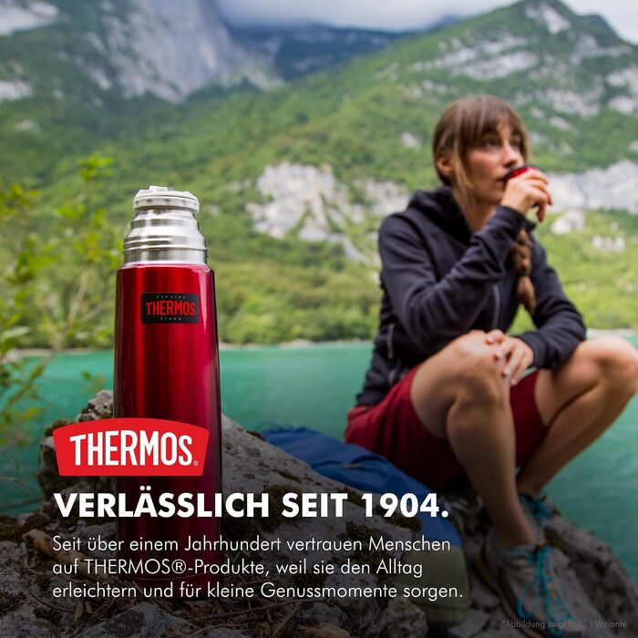 Термос Thermos Light & Compact 500 мл, нержавіюча сталь, для гарячих та холодних напоїв, з чашкою, колір Cranberry Red Polished