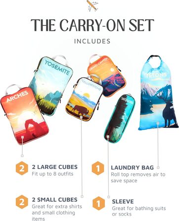 Набір кубиків для пакування TRIPPED Travel Gear: 6 шт., білий/зелений, для подорожей, з подвійним замком-блискавкою