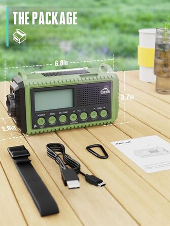 Радіо на батареї 12000mAh | Радіо з ручкою та сонячною панеллю | AM/FM/SW, SOS, USB-C | Водонепроникне IPX4, ліхтарик, для кемпінгу та відпочинку на природі