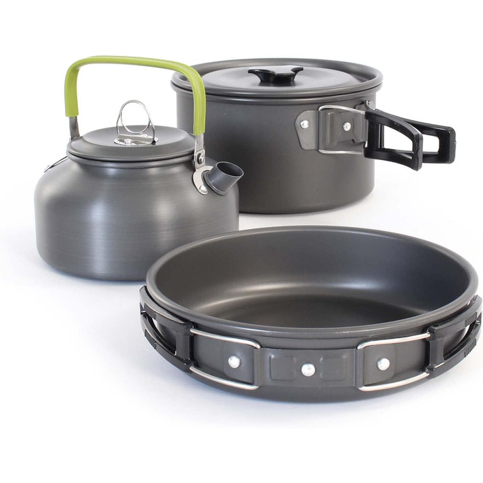 Набір кухонного посуду для кемпінгу 12 предметів: каструлі, сковорідки, чайник | Кухонний набір для відпочинку на природі