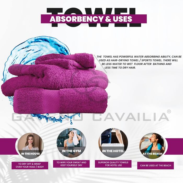Набір рушників для ванної GC GAVENO CAVAILIA з єгибаської бавовни, 4 шт, 50 x 85 см, Magenta (готельна якість, 700 г/м²)