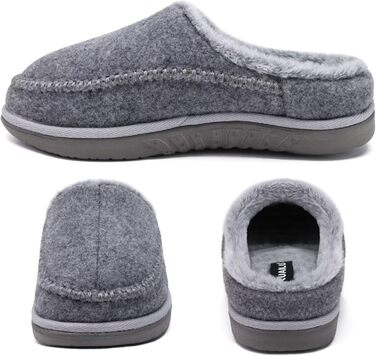 Чоловічі капці KuaiLu з піною з пам'яті, зручні, ручної роботи, з мікрозамшею, на слизькій підошві, з підтримкою склепіння стопи, з теплою підкладкою з штучного хутра, гумова підошва, для дому та вулиці (47 EU, Сірий хутро)