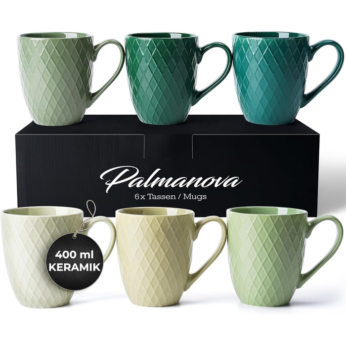 MIAMI – 6 x 400 ml – Coffee Cup Set/Mugs – Modern Matte Ceramic Cup – Large Coffee Cup – Palmanova Collection (Jungle)