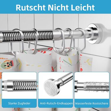 Штанга для душу без свердління з нержавіючої сталі, телескопічна, регульована, 70-195 см, для ванної кімнати, вікна, шафи, срібна