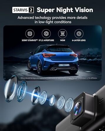 Автомобільний відеореєстратор REDTIGER 4K STARVIS 2 з передньою та задньою камерами, CPL-фільтром, 3.18