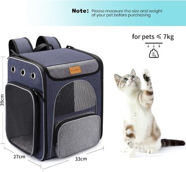 Рюкзак-переноска для котів та маленьких собак Morpilot, 7 кг, блакитно-сірий, 33л