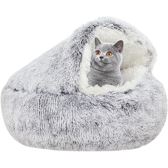 YUDANSI Cat Bed, 40cm Covered Dog Bed Cat Cave Bed Donut for Kittens Puppies, Plush Faux Fur Nest Fluffy Dog Bed Round Dog Cushion Dog Sofa Cat Bed for Cats and Small Dogs
