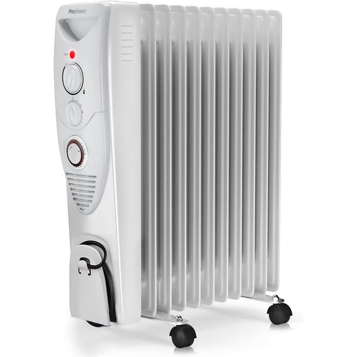 Електричний масляний радіатор Pro Breeze 2500W з термостатом та таймером - білий