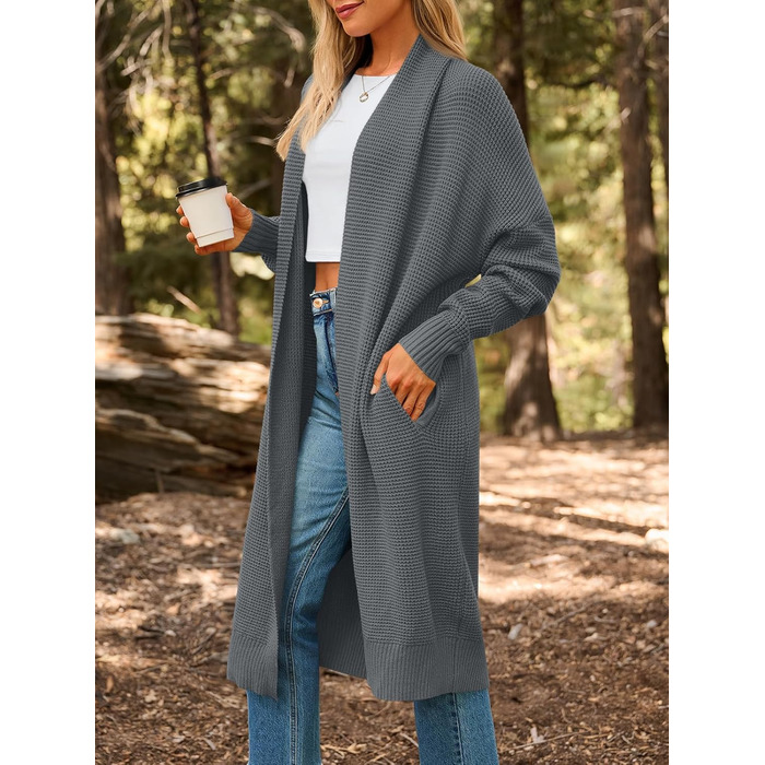 Жіноча в'язана кардиган LILLUSORY, великий розмір, відкритий спереду, зимовий, сірий (L)