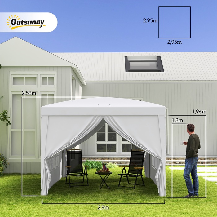 HOMCOM 3x3m Gazebo with 4 Side Walls & Windows, UV Protection, Includes Carry Bag, Steel & Oxford Fabric, White